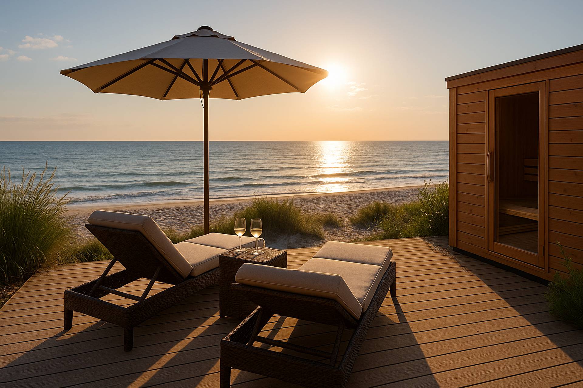 Apartament z basenem nad morzem i wewnętrzną bawialnią SPA